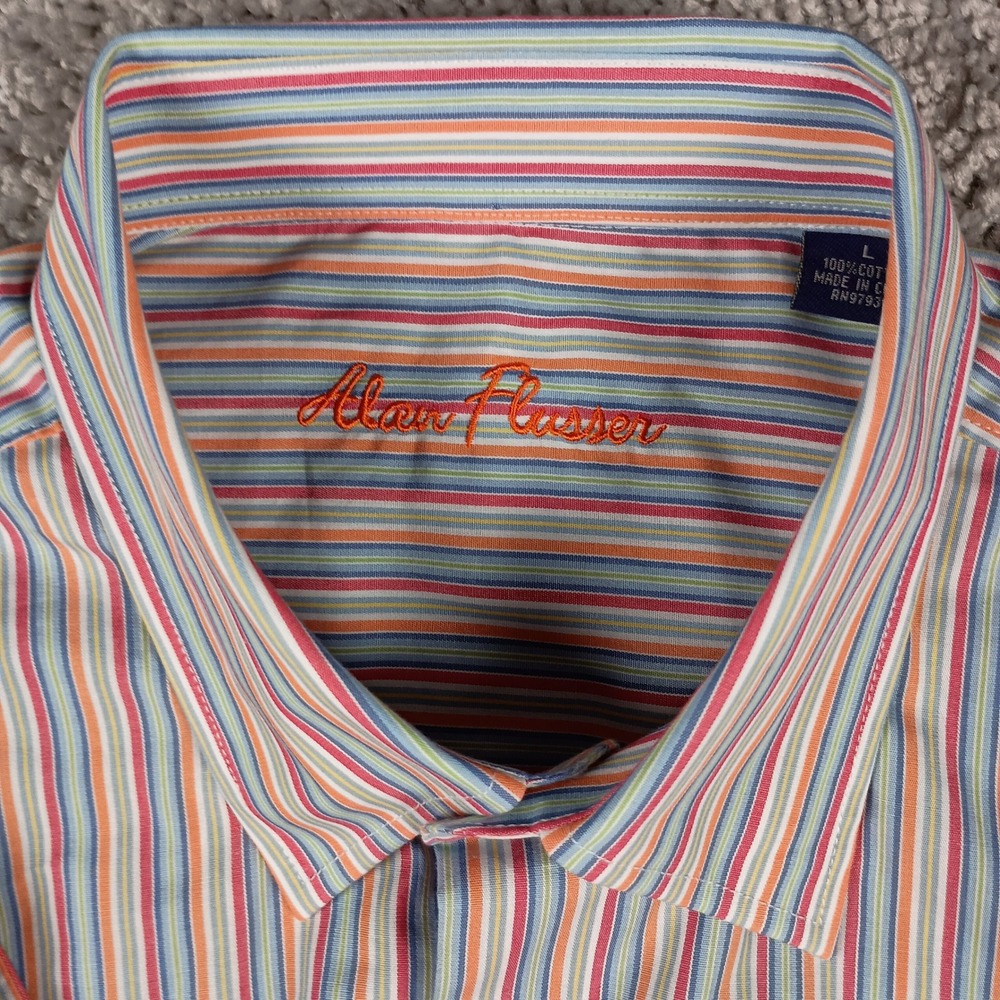 Alan Flusser Large Mens Multicolor Striped Long Sleeve Button Up Dress Shirt - Picture 3 of 11